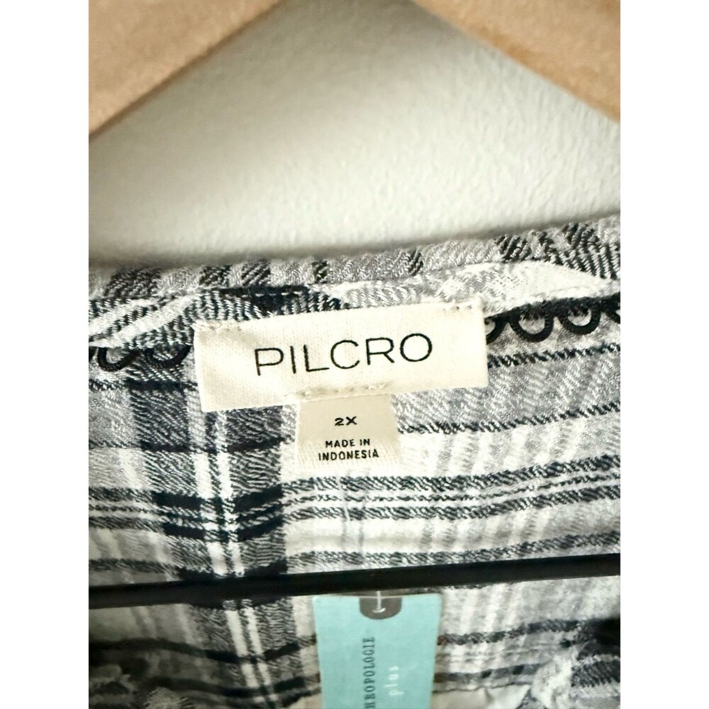 NWT Pilcro Anthropologie Keira Long Sleeve Black & White Plaid Shirt Dress - 2X - Picture 7 of 9